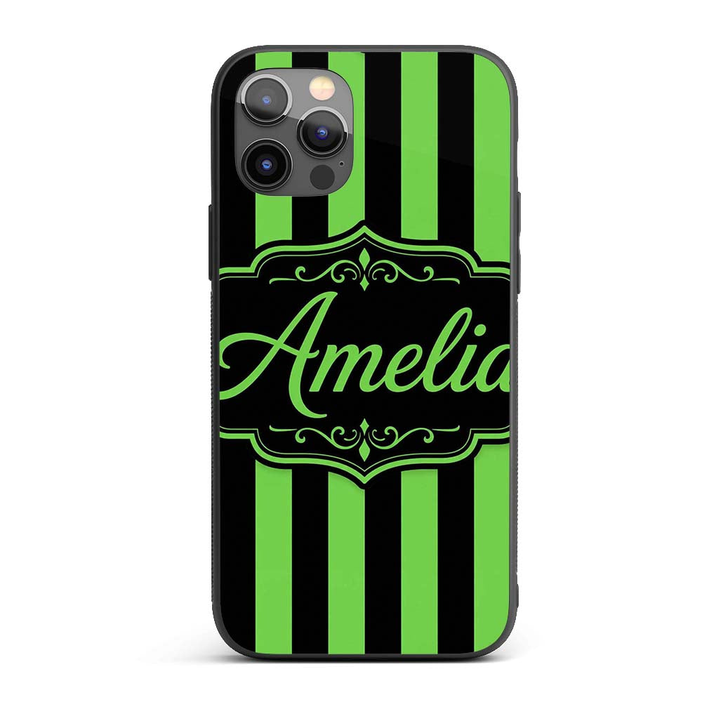 Green Black Wavy Stripe Abstract Seamless Pattern Custom Name Protective Phone Case Mobile Cover Durable Everyday Smartphone Shock Resistant