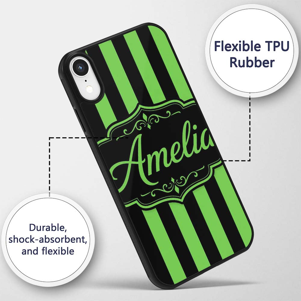 Green Black Wavy Stripe Abstract Seamless Pattern Custom Name Protective Phone Case Mobile Cover Durable Everyday Smartphone Shock Resistant