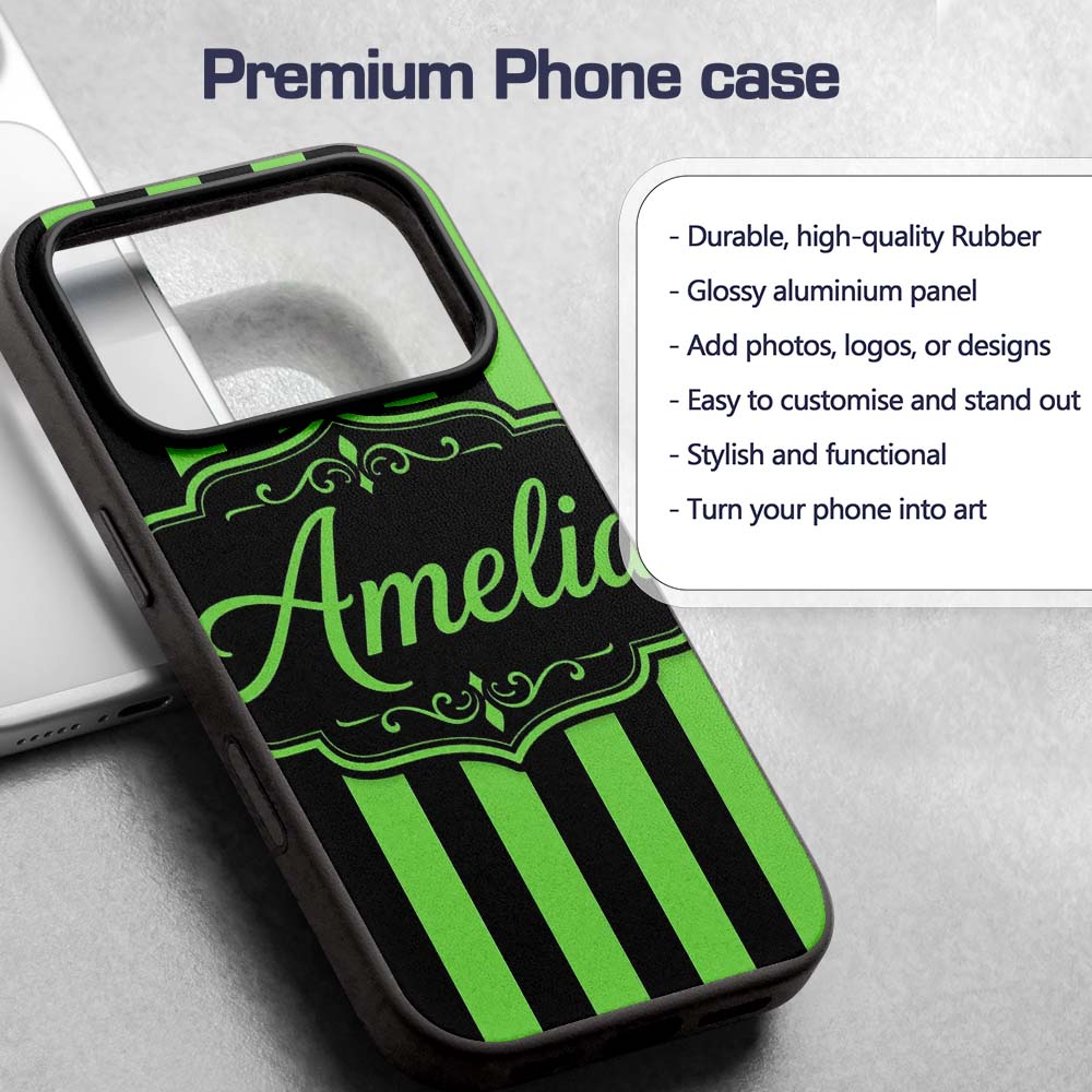 Green Black Wavy Stripe Abstract Seamless Pattern Custom Name Protective Phone Case Mobile Cover Durable Everyday Smartphone Shock Resistant