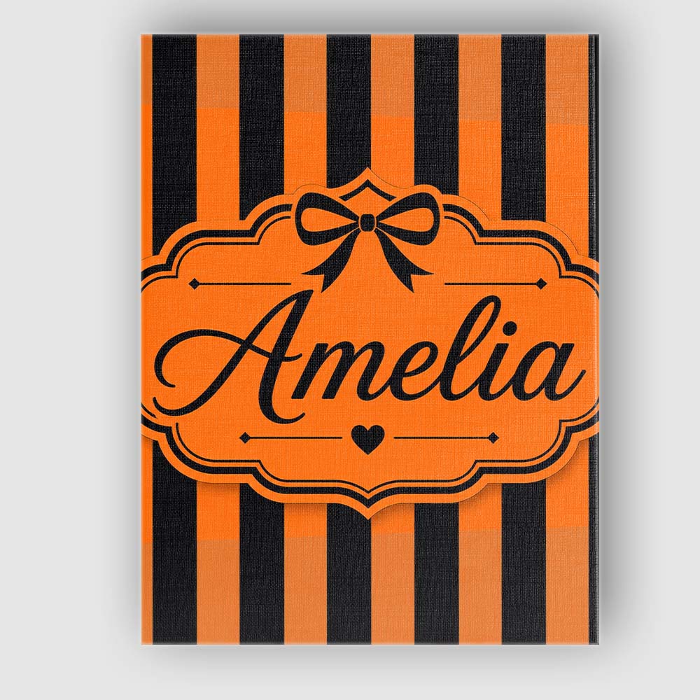 Personalised Name Orange Black Wavy Stripe Custom Unique Gift Idea Elegant Feature Canvas Wall Art Print Decor Picture Ready to Hang
