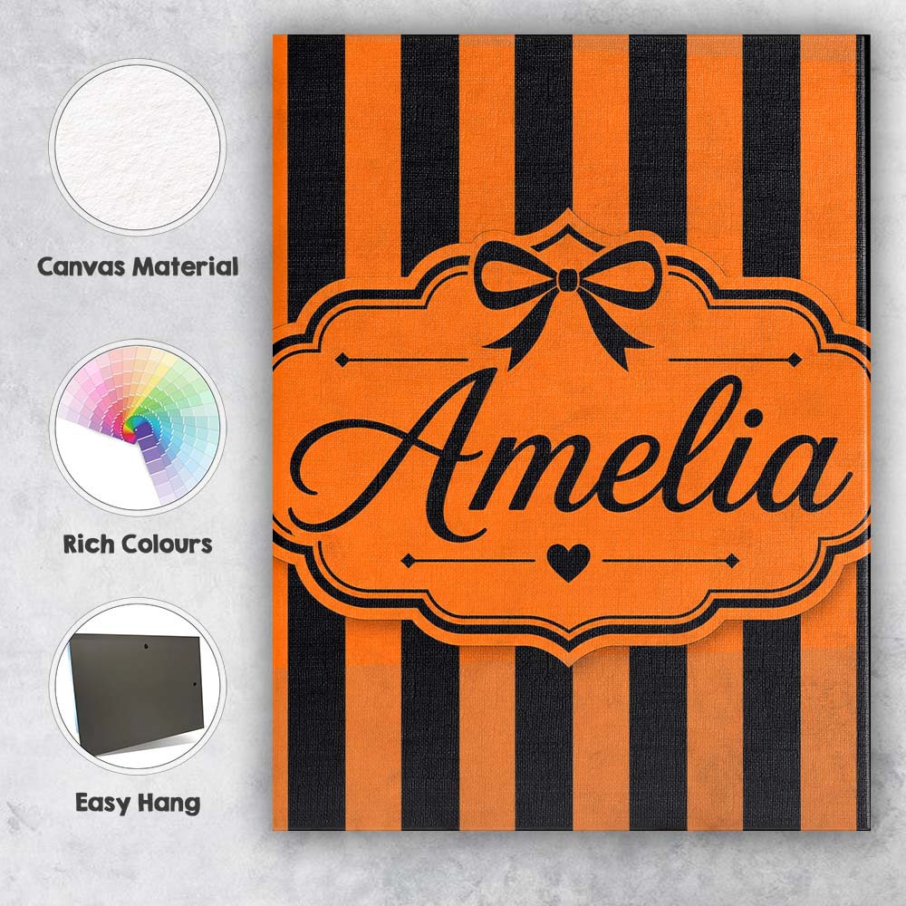 Personalised Name Orange Black Wavy Stripe Custom Unique Gift Idea Elegant Feature Canvas Wall Art Print Decor Picture Ready to Hang