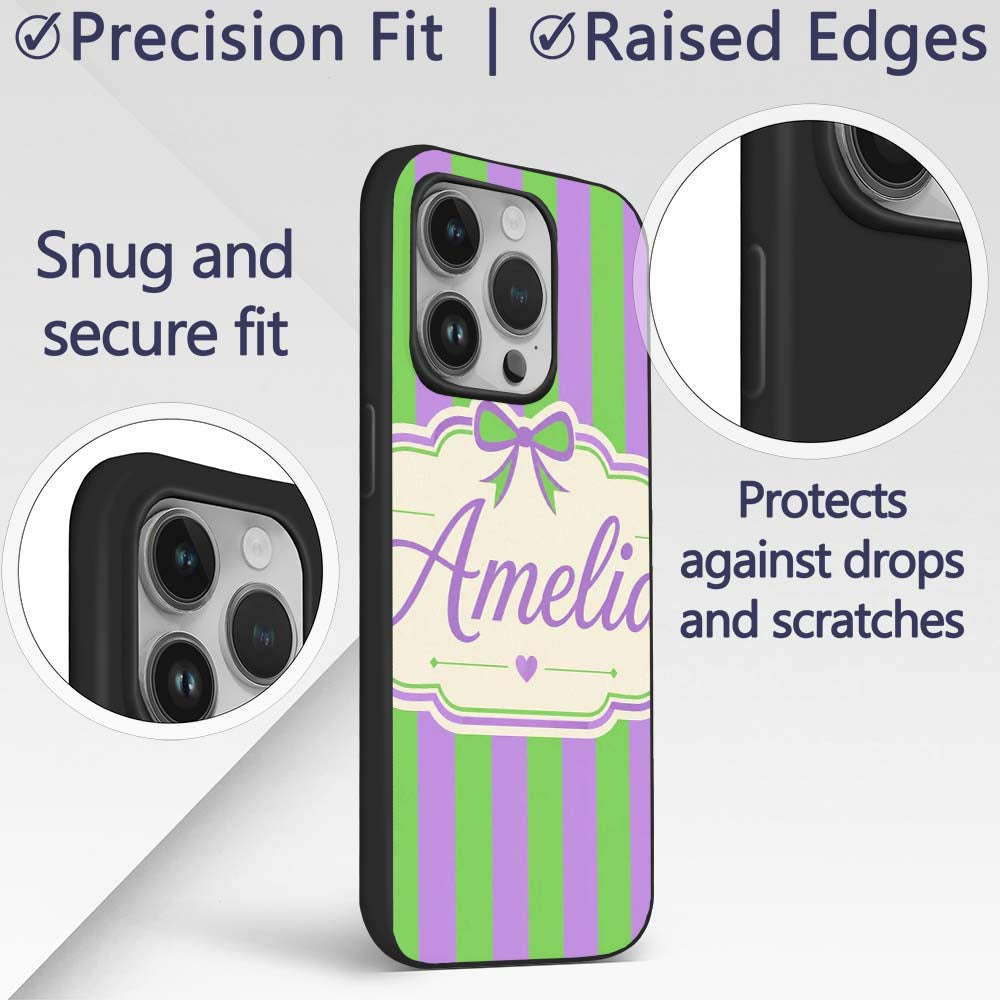 Green and Purple Wavy Stripe Abstract Seamless Custom Name Protective Phone Case Mobile Cover Durable Everyday Smartphone Shock Resistant