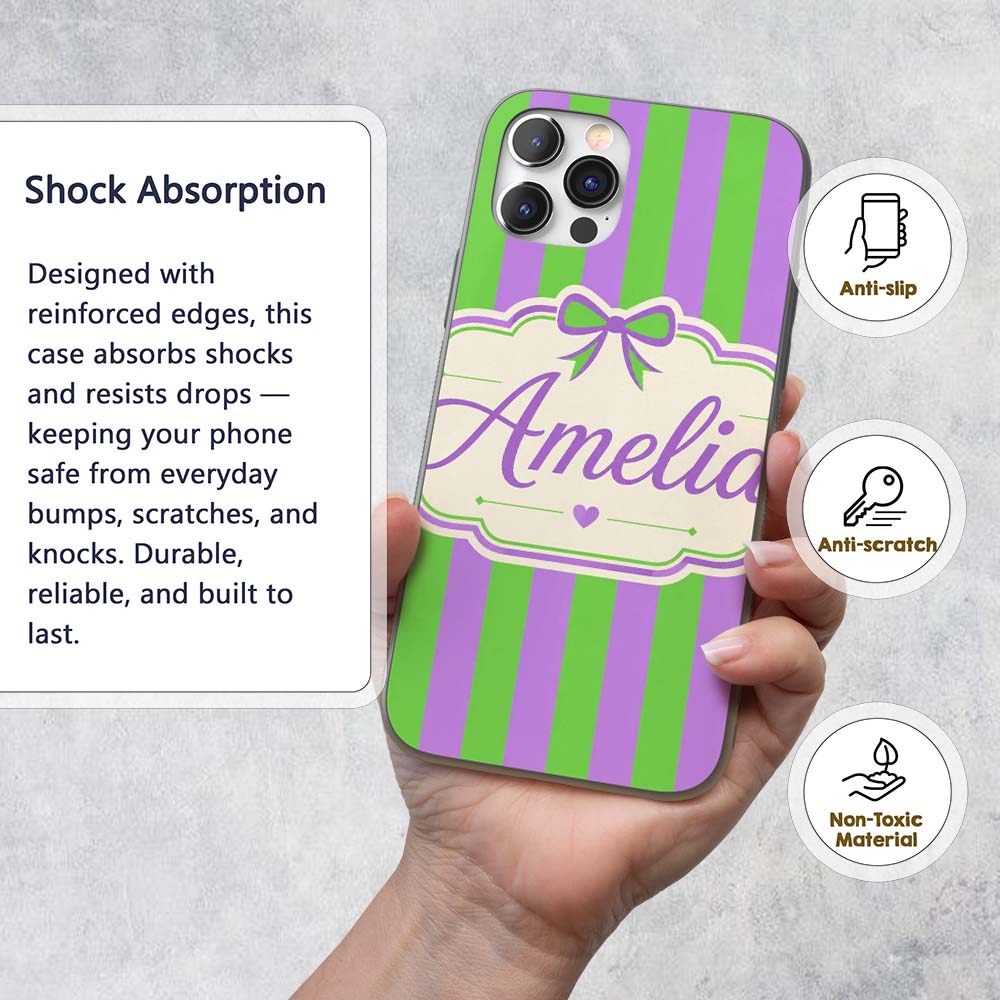 Green and Purple Wavy Stripe Abstract Seamless Custom Name Protective Phone Case Mobile Cover Durable Everyday Smartphone Shock Resistant