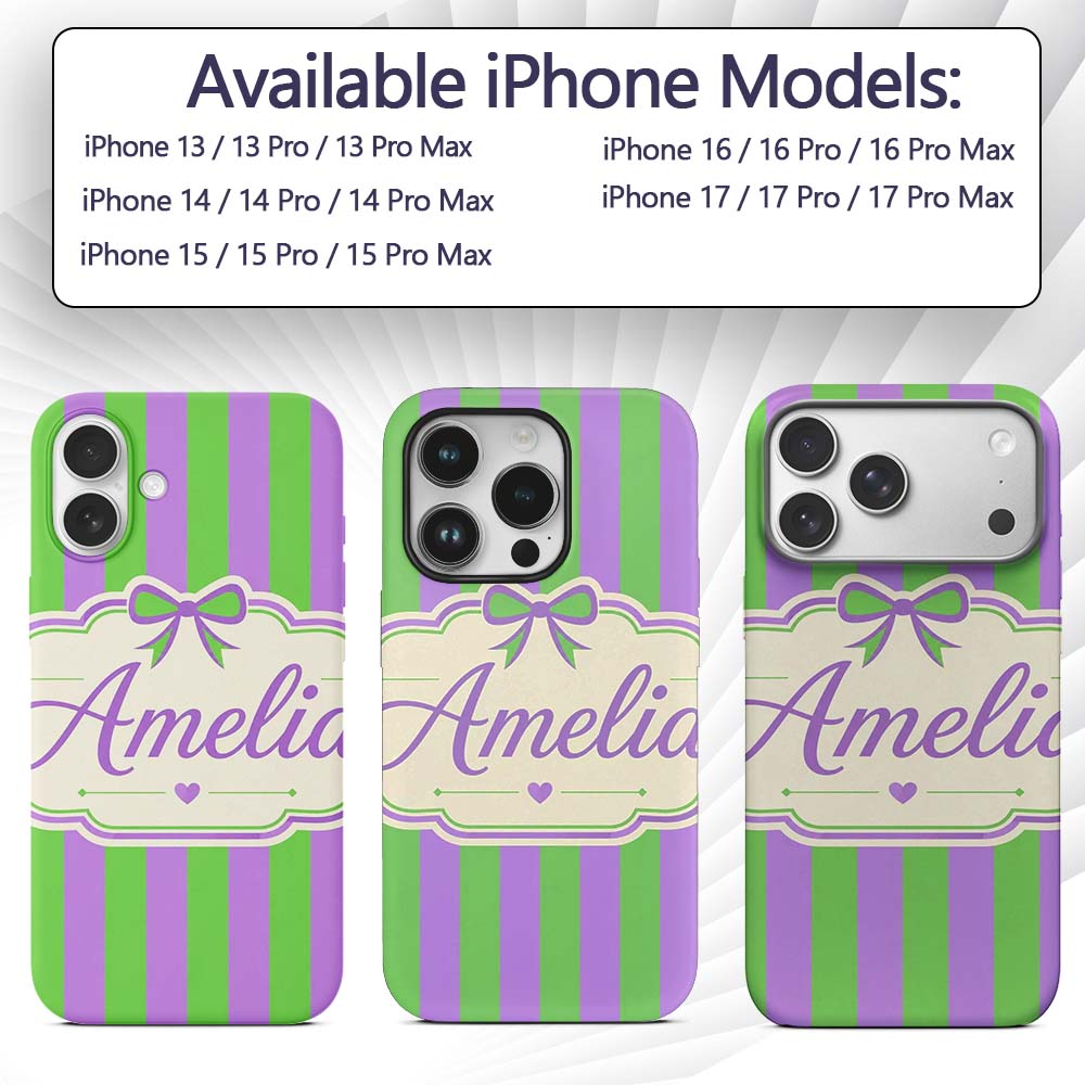 Green and Purple Wavy Stripe Abstract Seamless Custom Name Protective Phone Case Mobile Cover Durable Everyday Smartphone Shock Resistant