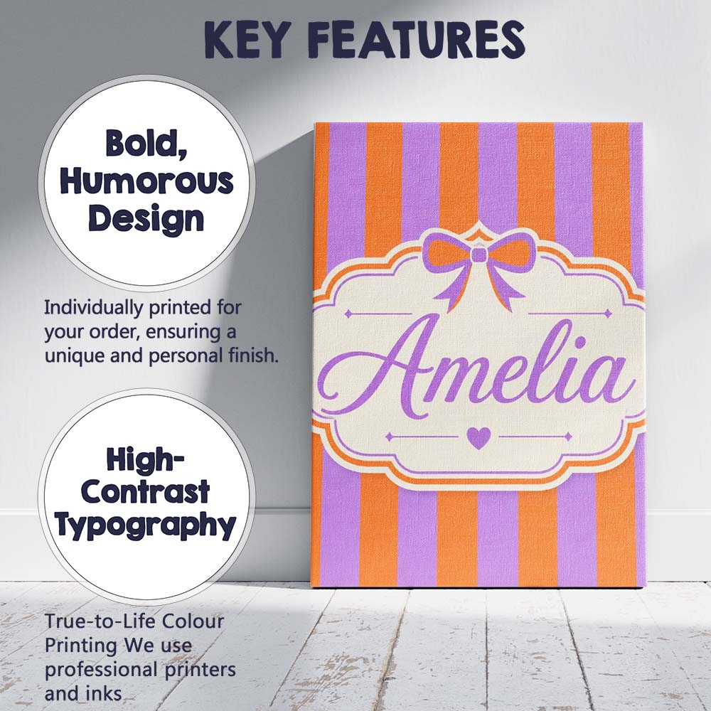 Personalised Name Orange and Purple Wavy Custom Unique Gift Idea Elegant Feature Canvas Wall Art Print Decor Picture Ready to Hang