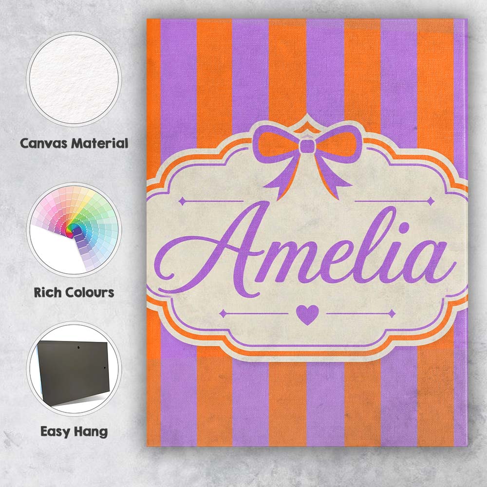 Personalised Name Orange and Purple Wavy Custom Unique Gift Idea Elegant Feature Canvas Wall Art Print Decor Picture Ready to Hang