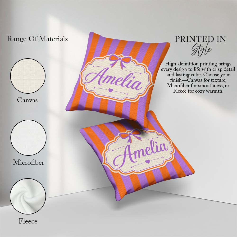 Custom Name Orange and Purple Wavy Stripe Abstract Seamless Name Square Filled Cushion Throw Pillow Sofa Bed Home Decor Zip Washable UK Made