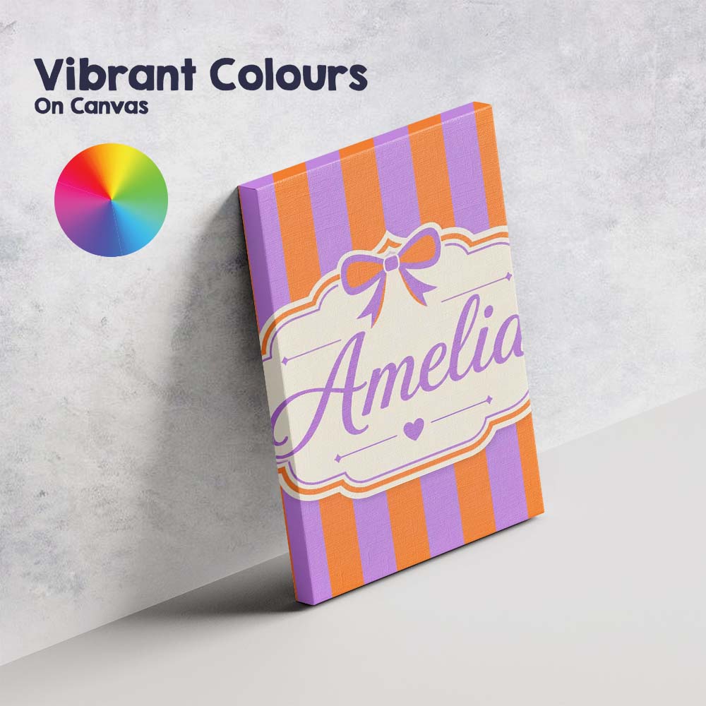Personalised Name Orange and Purple Wavy Custom Unique Gift Idea Elegant Feature Canvas Wall Art Print Decor Picture Ready to Hang