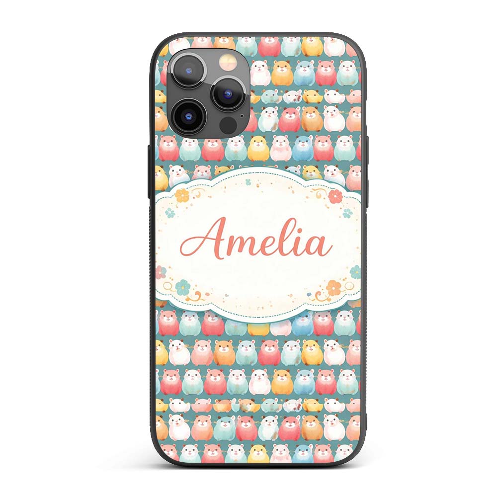 Pastel Hamster Rows Cute Seamless Printed Design Custom Name Protective Phone Case Mobile Cover Durable Everyday Smartphone Shock Resistant
