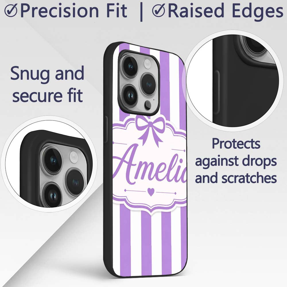 Purple and White Wavy Stripe Abstract Seamless Custom Name Protective Phone Case Mobile Cover Durable Everyday Smartphone Shock Resistant
