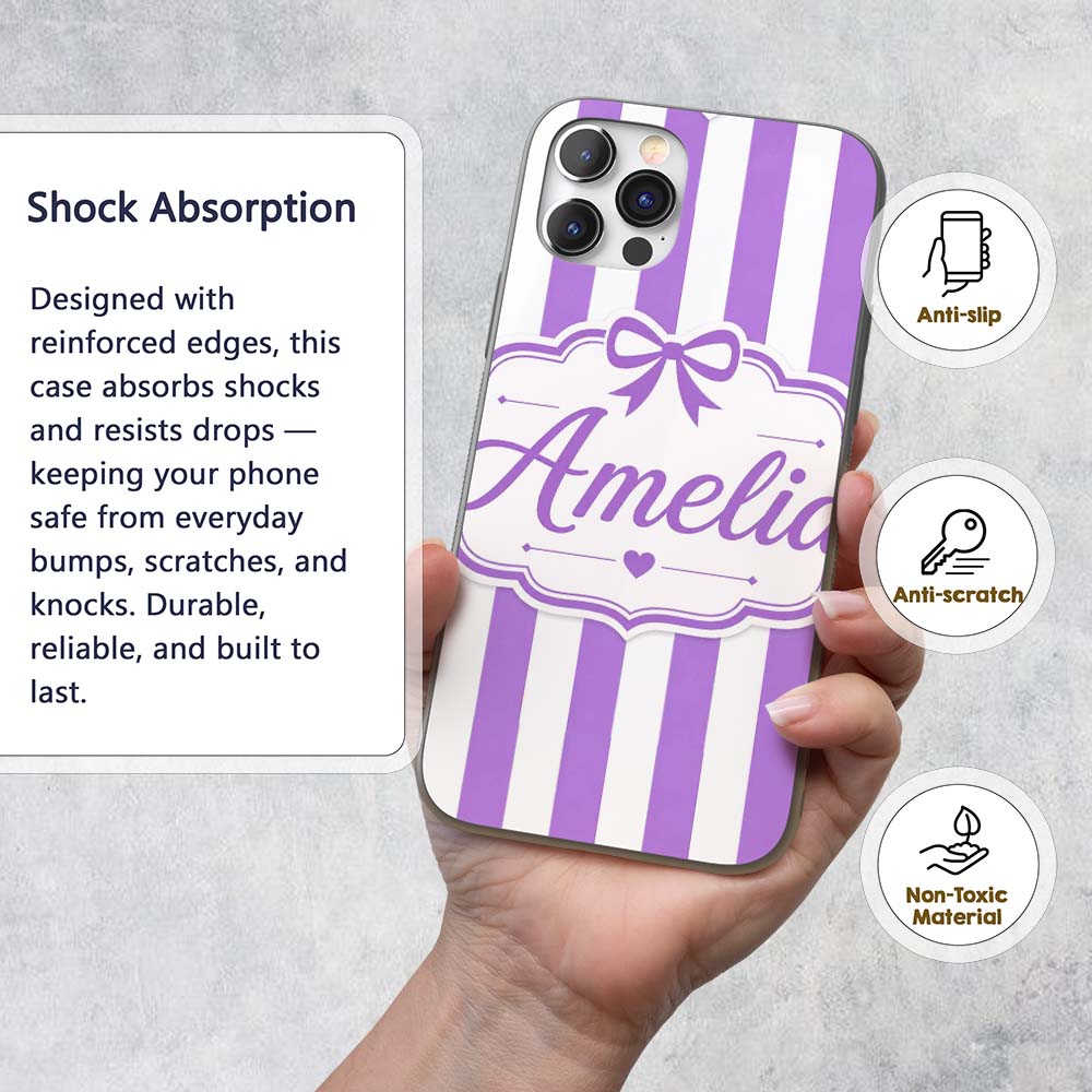 Purple and White Wavy Stripe Abstract Seamless Custom Name Protective Phone Case Mobile Cover Durable Everyday Smartphone Shock Resistant