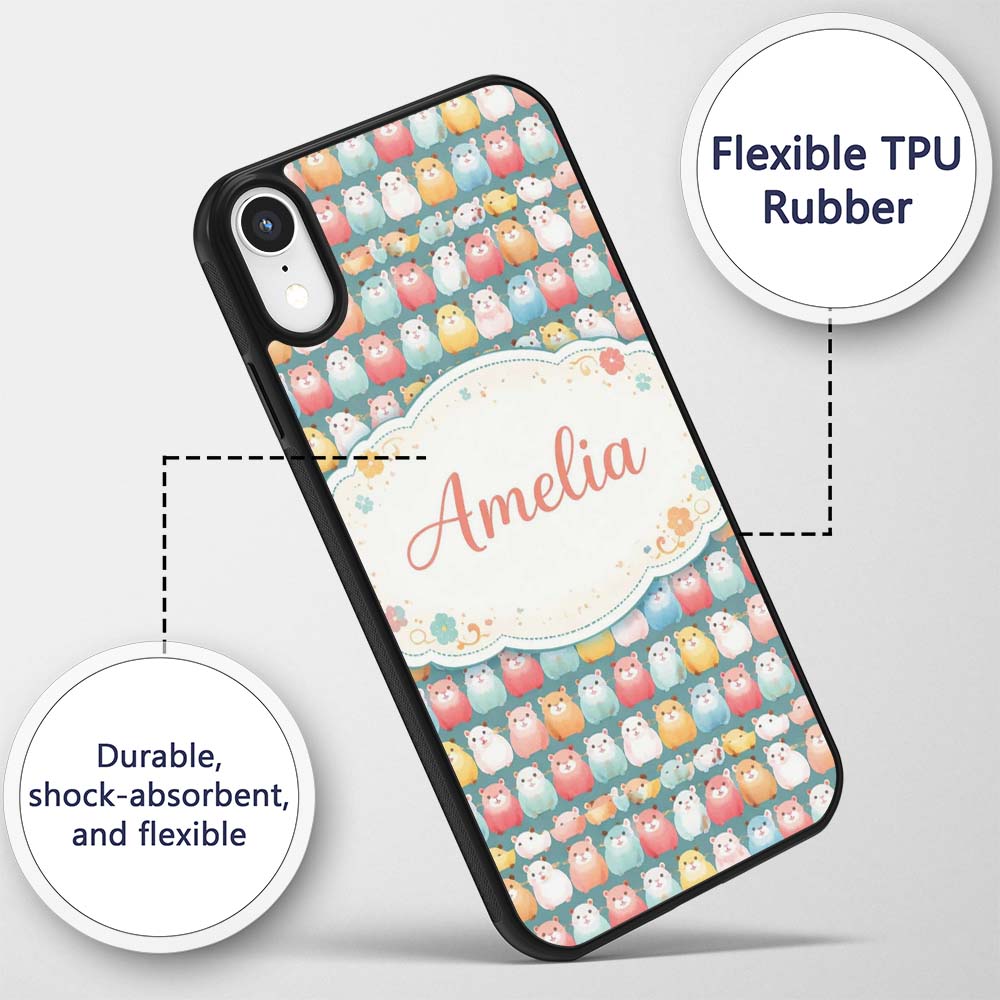 Pastel Hamster Rows Cute Seamless Printed Design Custom Name Protective Phone Case Mobile Cover Durable Everyday Smartphone Shock Resistant