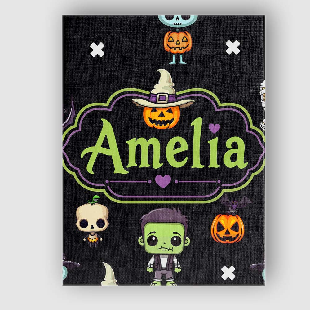 Personalised Name Cute Halloween Characters Custom Bespoke Interior Contemporary Canvas Wall Art Print Decor Picture Ready to Hang
