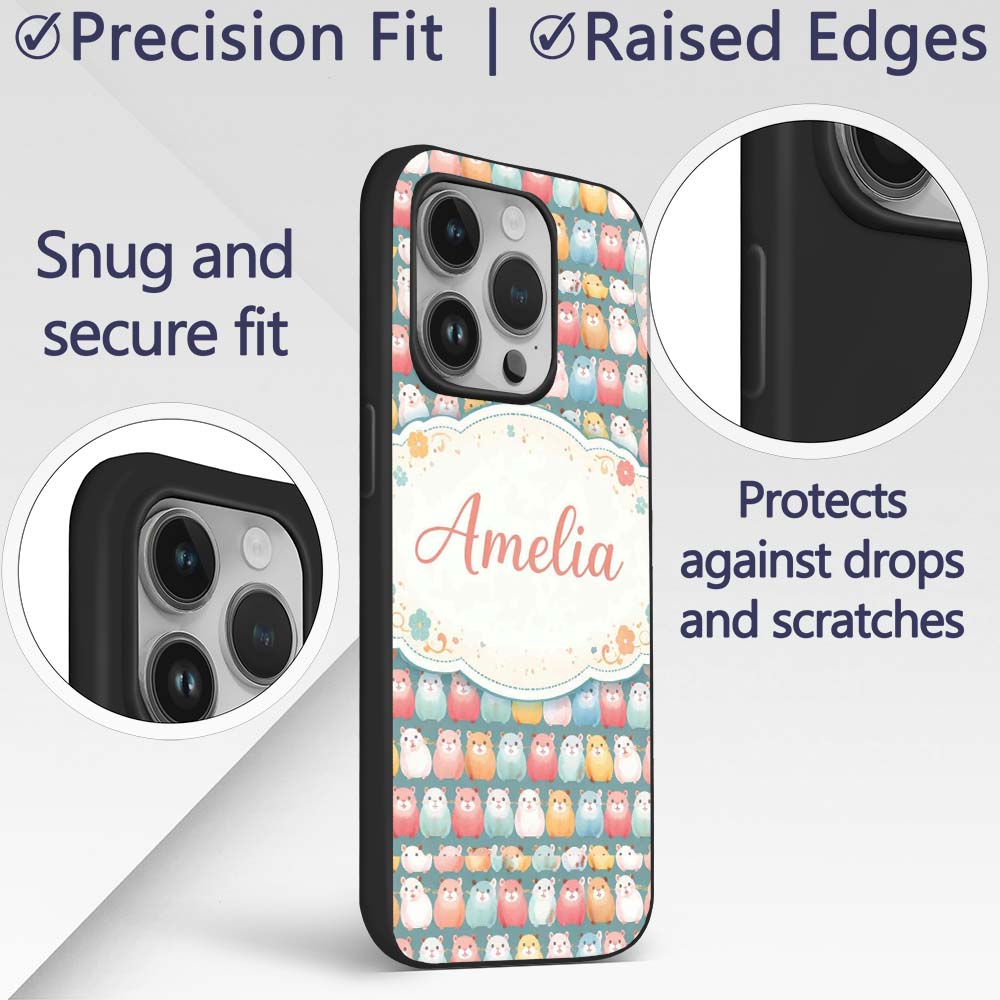 Pastel Hamster Rows Cute Seamless Printed Design Custom Name Protective Phone Case Mobile Cover Durable Everyday Smartphone Shock Resistant