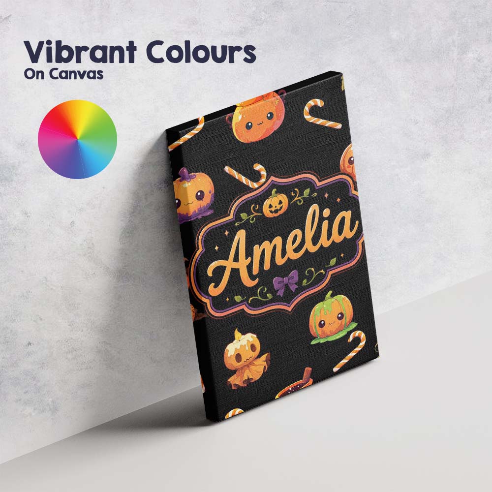 Personalised Name Cute Halloween Pumpkin Custom Unique Gift Idea Elegant Feature Canvas Wall Art Print Decor Picture Ready to Hang