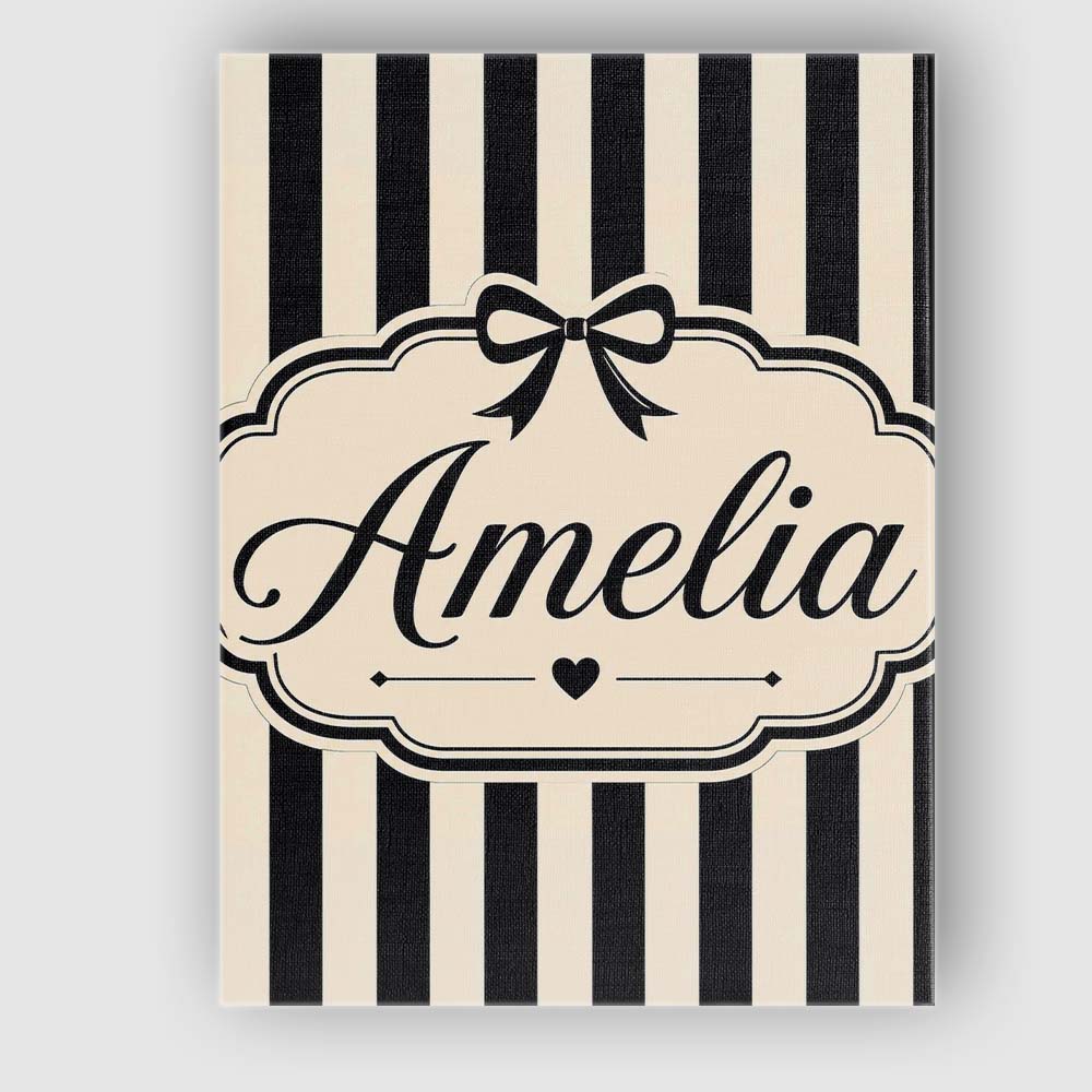 Personalised Name Black and White Wavy Custom Modern Room Accent Elegant Feature Canvas Wall Art Print Decor Picture Ready to Hang