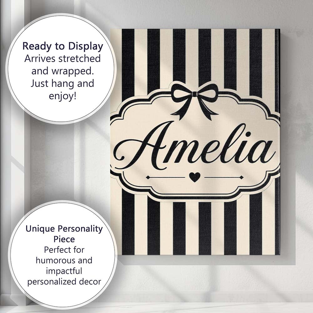 Personalised Name Black and White Wavy Custom Modern Room Accent Elegant Feature Canvas Wall Art Print Decor Picture Ready to Hang