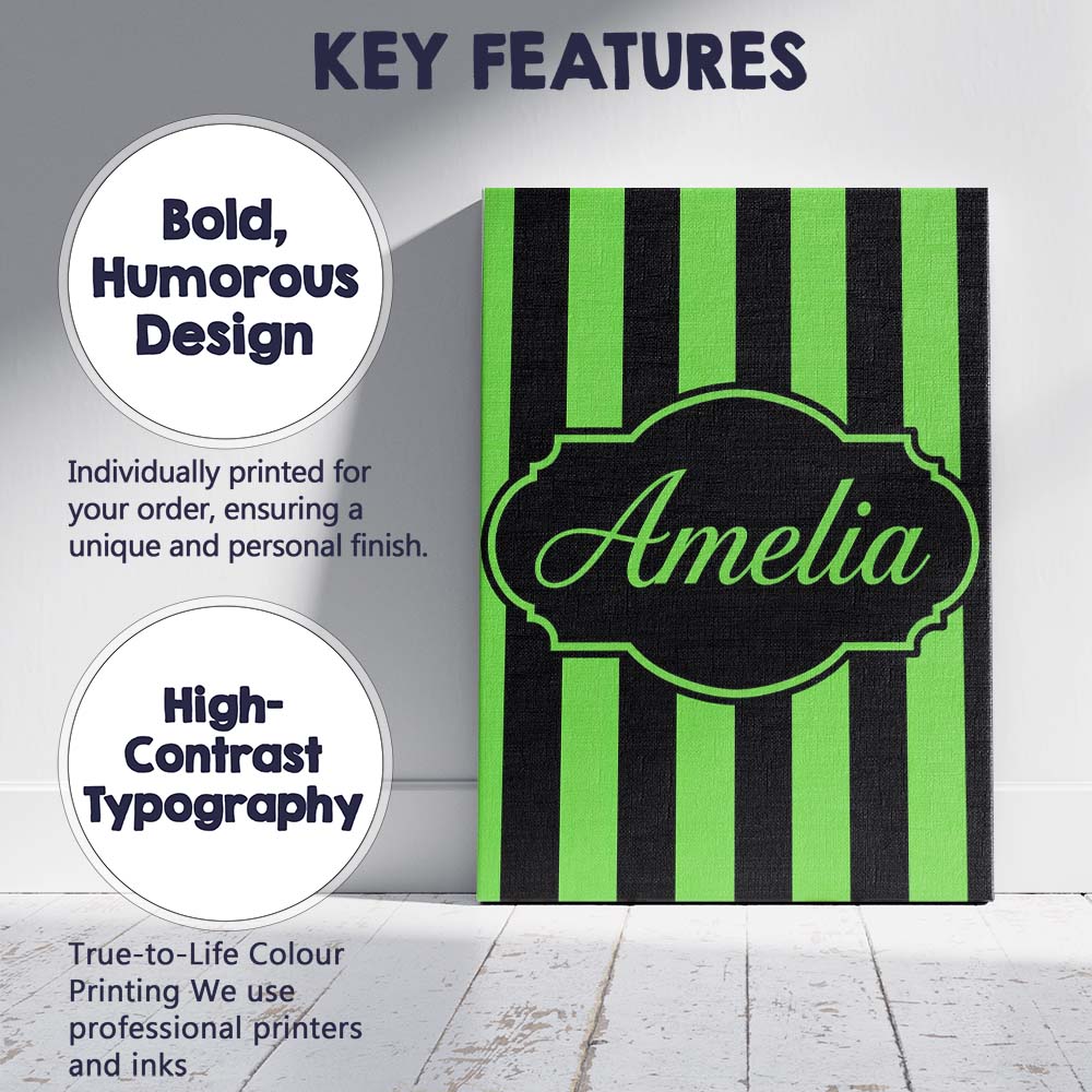 Personalised Name Green and White Wavy Custom Modern Room Accent Elegant Feature Canvas Wall Art Print Decor Picture Ready to Hang