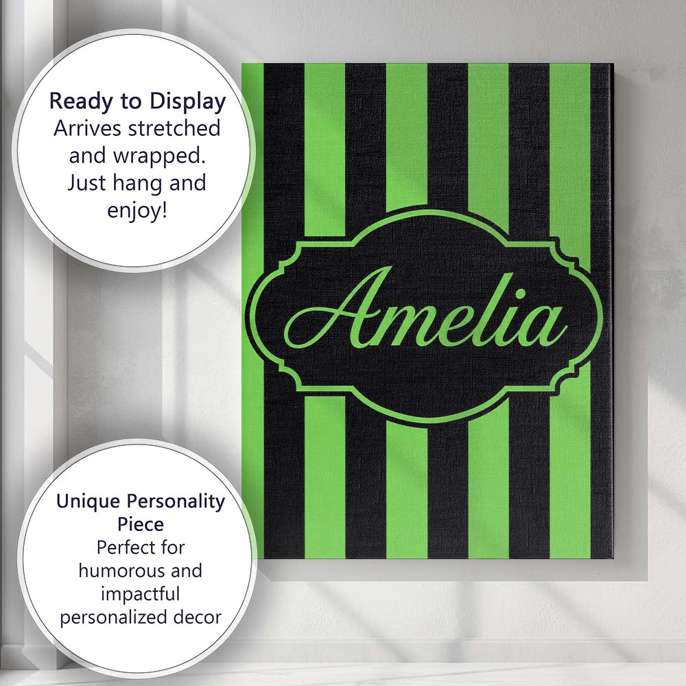 Personalised Name Green and White Wavy Custom Modern Room Accent Elegant Feature Canvas Wall Art Print Decor Picture Ready to Hang