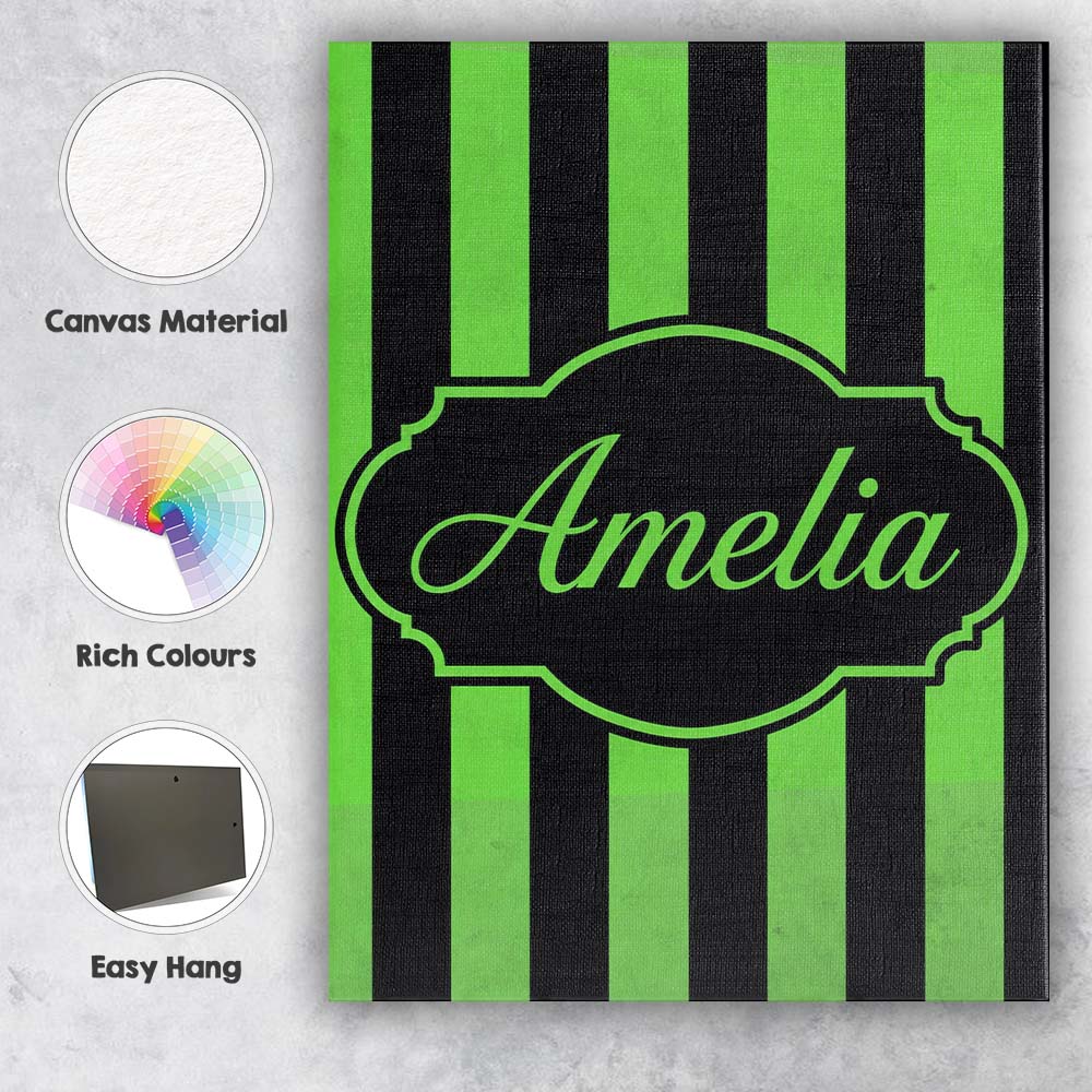 Personalised Name Green and White Wavy Custom Modern Room Accent Elegant Feature Canvas Wall Art Print Decor Picture Ready to Hang