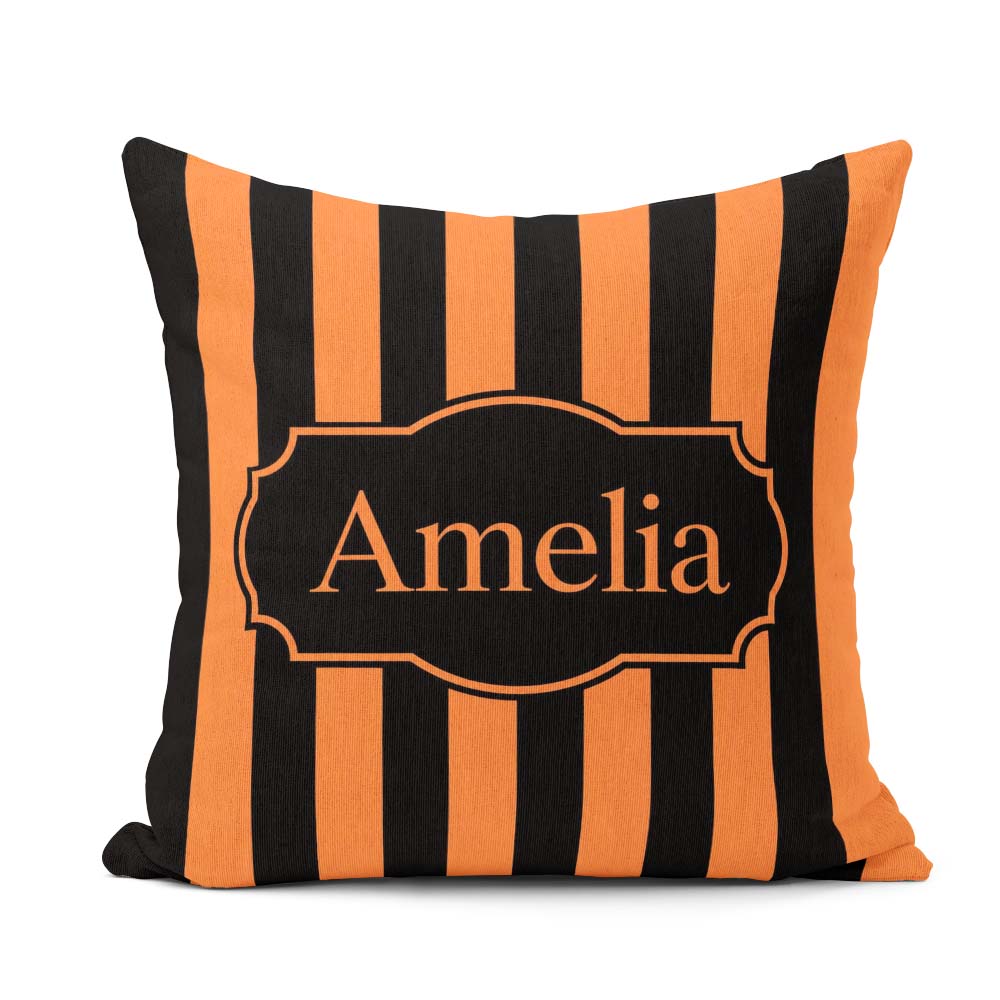 Custom Name Orange and White Wavy Abstract Seamless Pattern Name Square Filled Cushion Throw Pillow Sofa Bed Home Decor Zip Washable UK Made