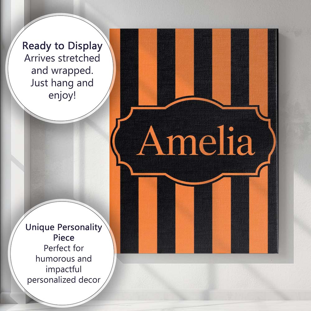 Personalised Name Orange and White Wavy Custom Modern Room Accent Elegant Feature Canvas Wall Art Print Decor Picture Ready to Hang