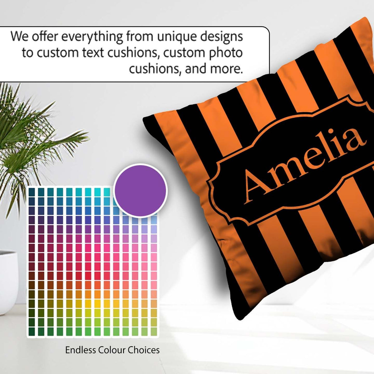 Custom Name Orange and White Wavy Abstract Seamless Pattern Name Square Filled Cushion Throw Pillow Sofa Bed Home Decor Zip Washable UK Made