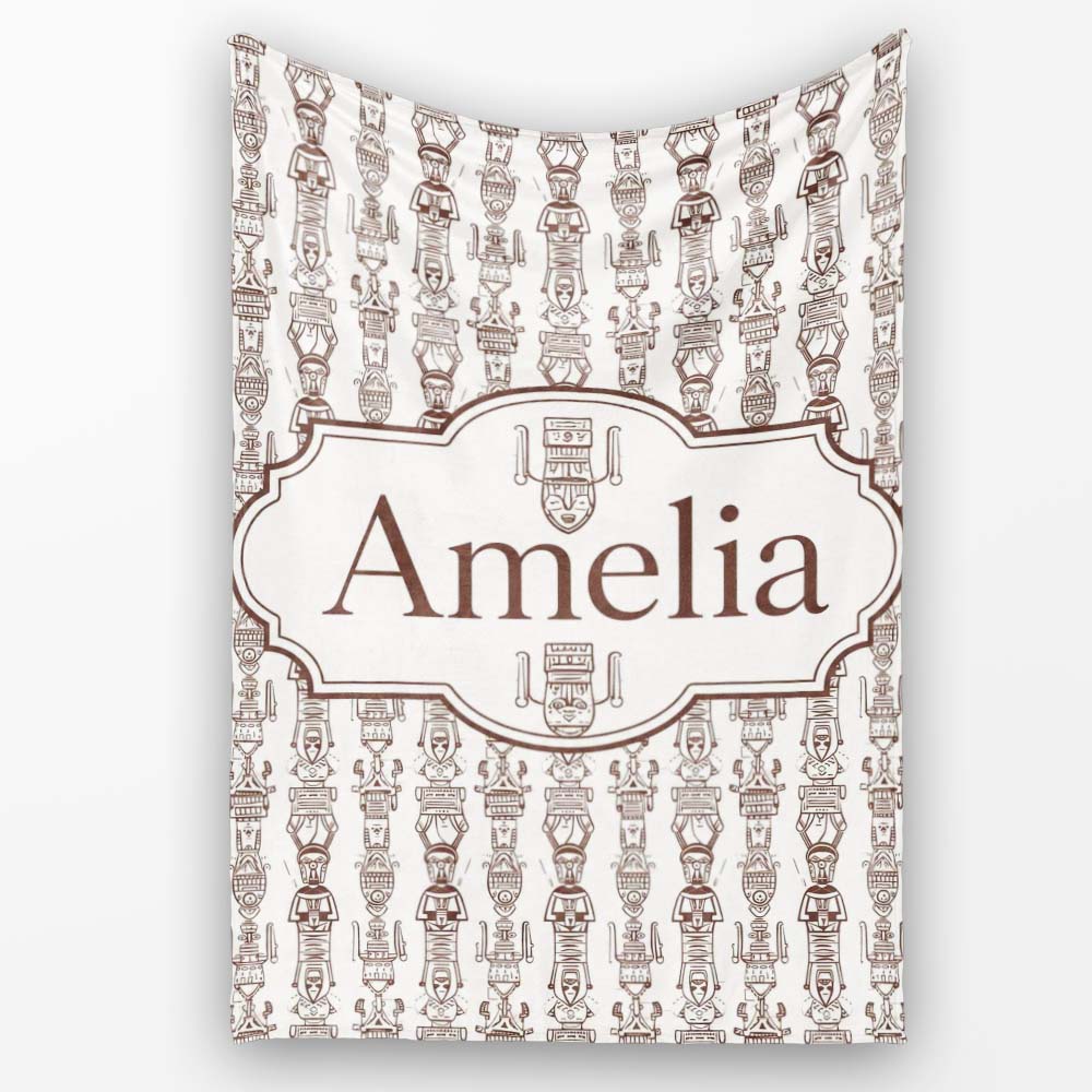 Tribal Ethnic Line Art Figures Seamless Pattern Name Cute Unique Personalised Custom Name Super Soft Fleece Blanket Bed Sofa Throw