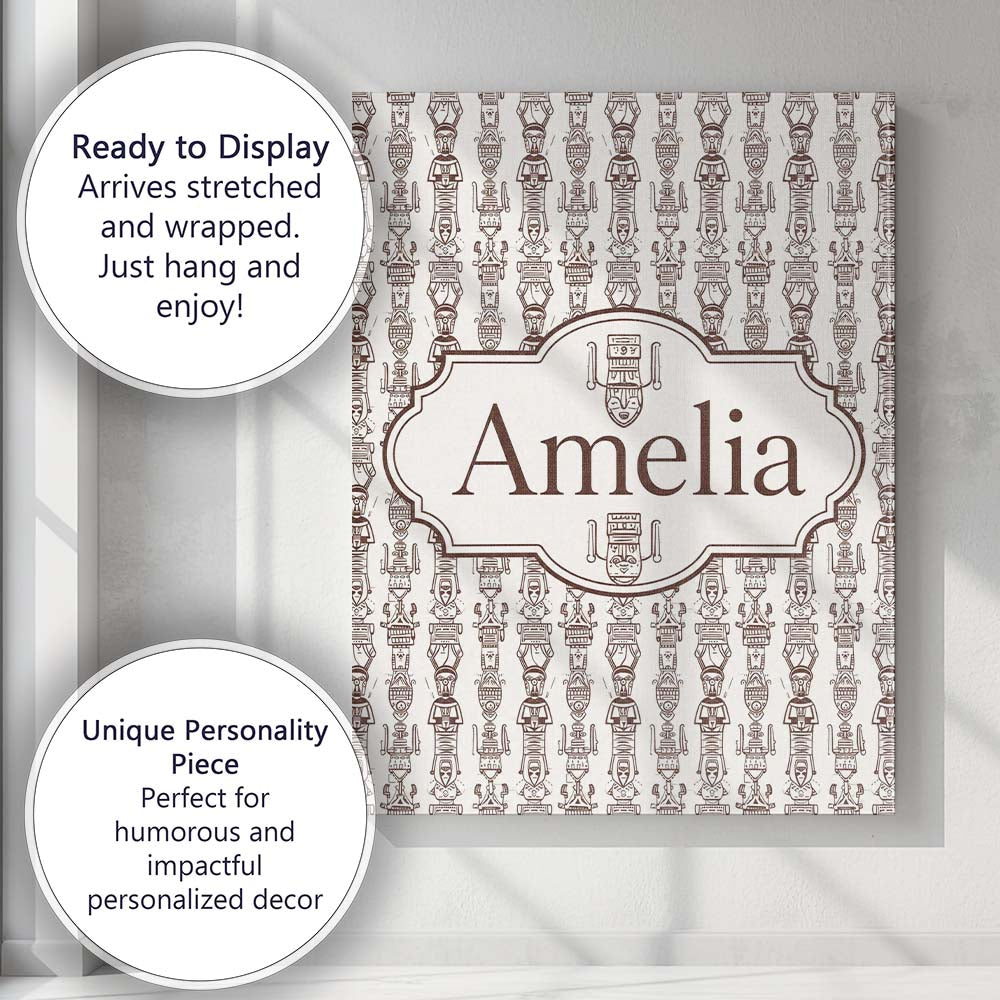 Personalised Name Tribal Ethnic Line Custom Contemporary Display Elegant Feature Canvas Wall Art Print Decor Picture Ready to Hang