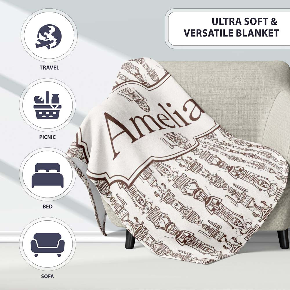 Tribal Ethnic Line Art Figures Seamless Pattern Name Cute Unique Personalised Custom Name Super Soft Fleece Blanket Bed Sofa Throw