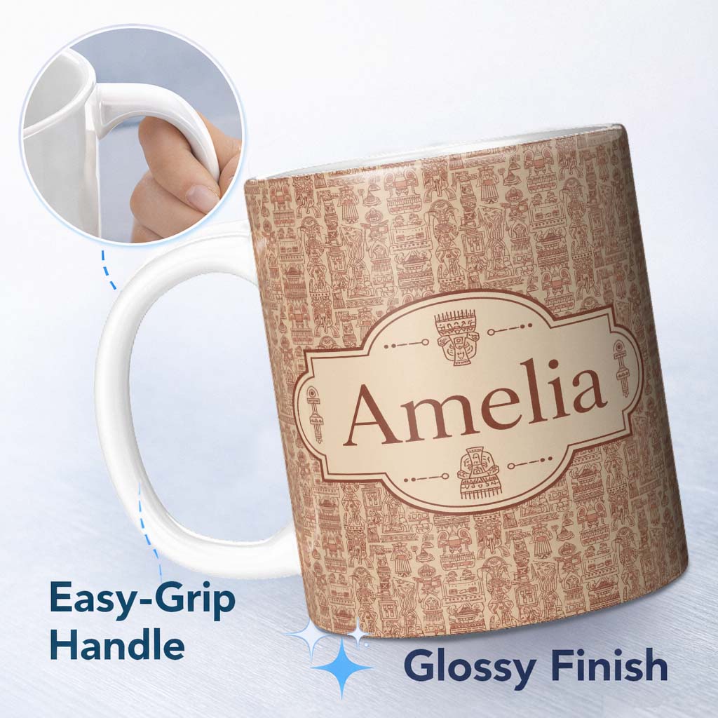 Personalized Custom Name Ancient Egyptian Hieroglyphic Style Seamless Pattern Name Cute 11oz Ceramic Coffee Tea Mug White Large Handle