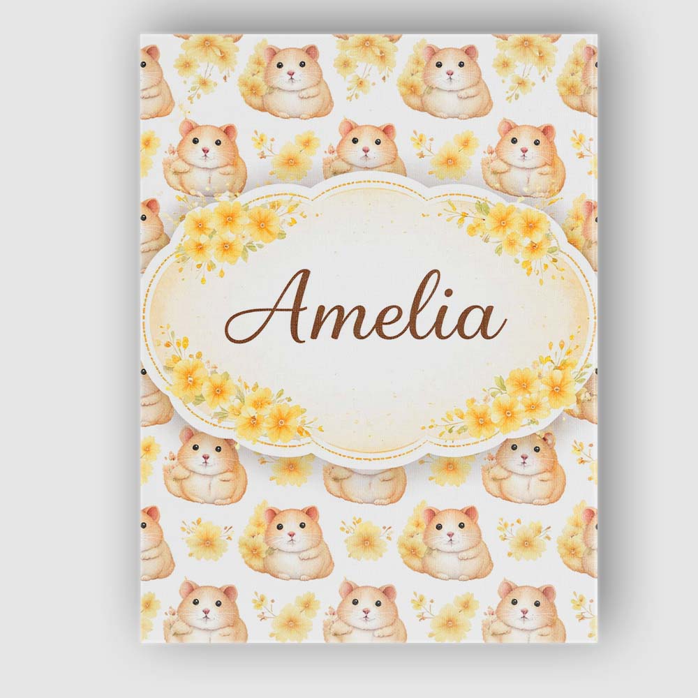 Personalised Name Adorable Hamster Floral Yellow Accent Seamless Custom Interior Canvas Wall Art Print Decor Picture Ready to Hang