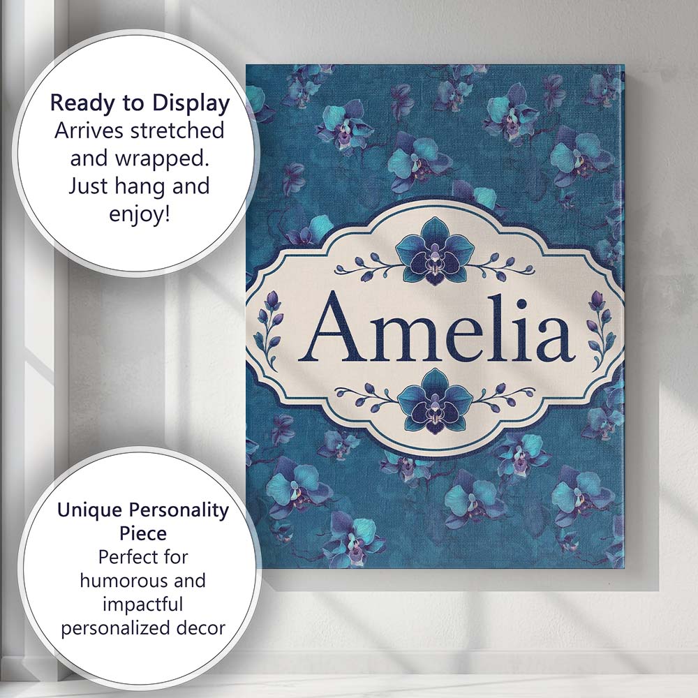 Personalised Name Teal Orchid Bloom Seamless Custom Bespoke Contemporary Display Canvas Wall Art Print Decor Picture Ready to Hang