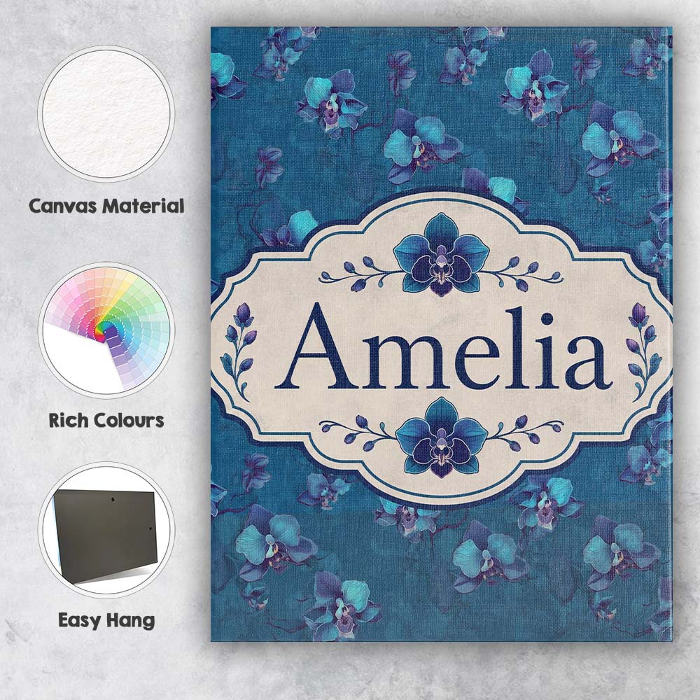 Personalised Name Teal Orchid Bloom Seamless Custom Bespoke Contemporary Display Canvas Wall Art Print Decor Picture Ready to Hang