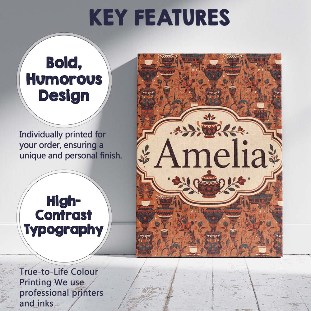 Personalised Name Boho Ceramic Pots and Custom Modern Room Accent Elegant Feature Canvas Wall Art Print Decor Picture Ready to Hang