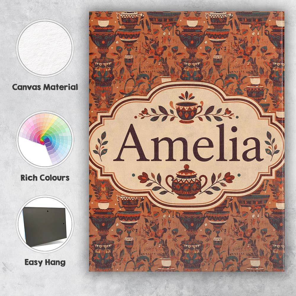 Personalised Name Boho Ceramic Pots and Custom Modern Room Accent Elegant Feature Canvas Wall Art Print Decor Picture Ready to Hang