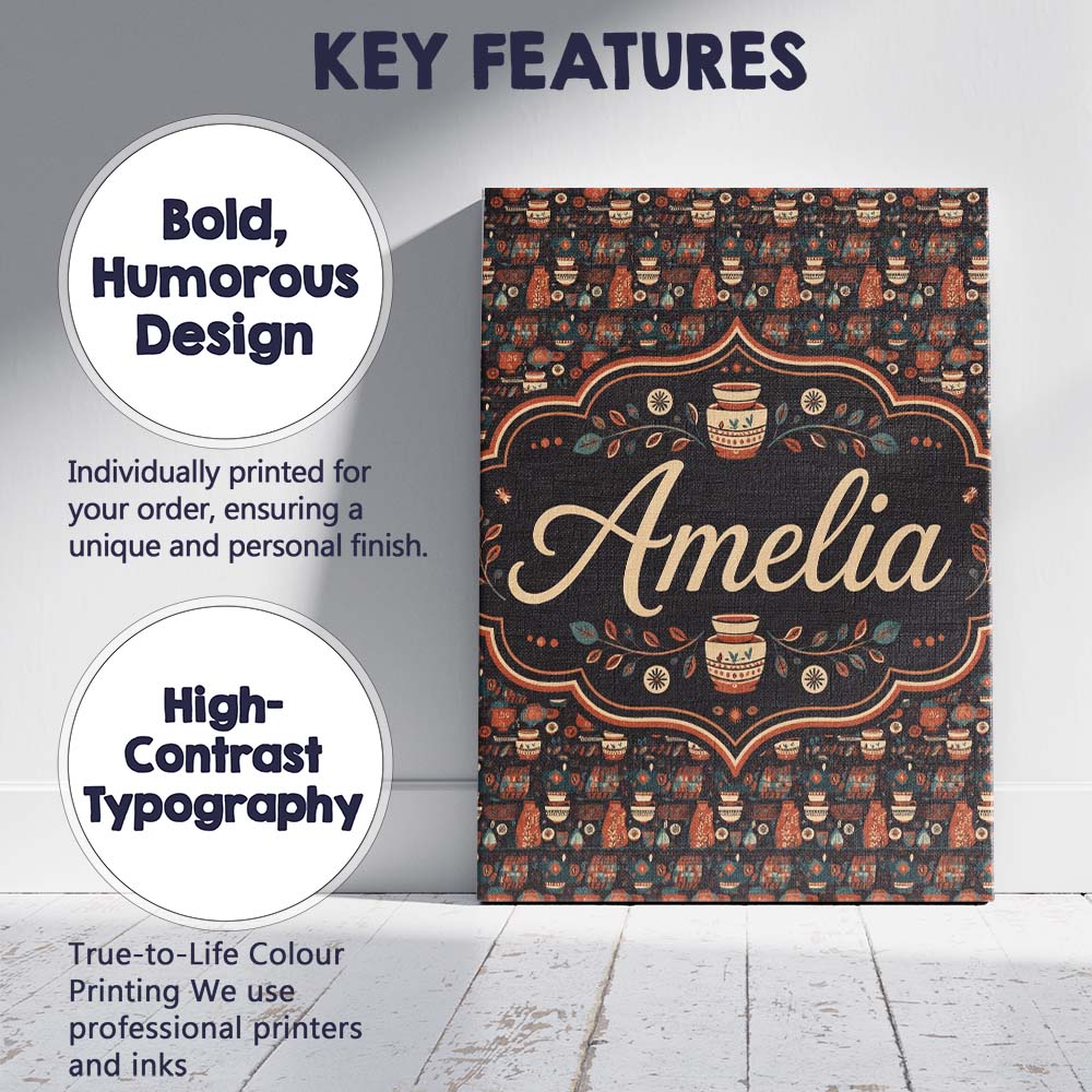 Personalised Name Dark Folk Pottery Custom Stylish Home Interior Elegant Feature Canvas Wall Art Print Decor Picture Ready to Hang
