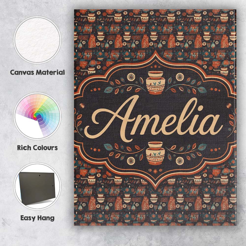 Personalised Name Dark Folk Pottery Custom Stylish Home Interior Elegant Feature Canvas Wall Art Print Decor Picture Ready to Hang