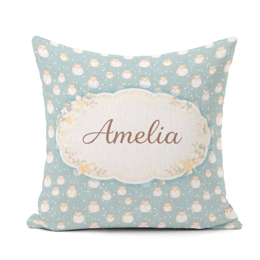 Custom Name Light Blue Cute Hamster Snowfall Seamless Pattern Square Filled Cushion Throw Pillow Sofa Bed Home Decor Zip Washable UK Made