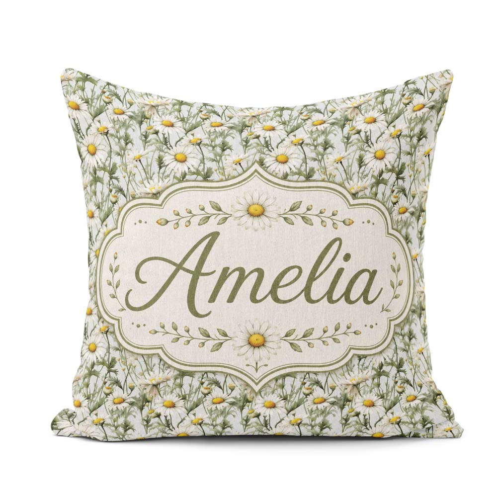 Custom Name White Daisy Flower Garden Seamless Pattern Botanical Square Filled Cushion Throw Pillow Sofa Bed Home Decor Zip Washable UK Made