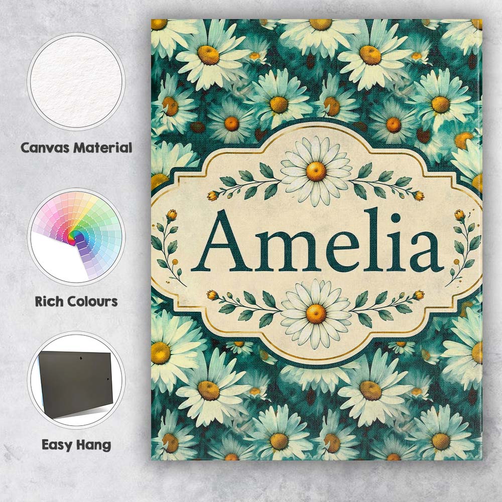 Personalised Name Soft Watercolor Daisy Custom Modern Room Accent Elegant Feature Canvas Wall Art Print Decor Picture Ready to Hang