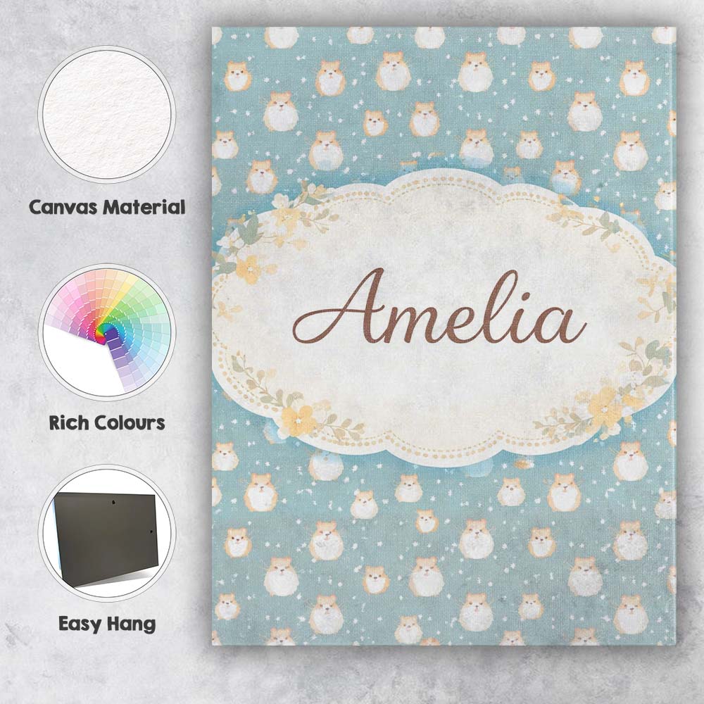 Personalised Name Light Blue Cute Hamster Snowfall Seamless Pattern Custom Canvas Wall Art Print Decor Picture Ready to Hang