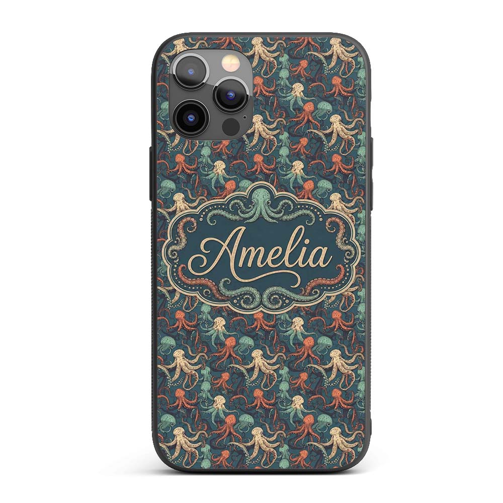 Cute Cartoon Octopus Seamless Pattern Playful Custom Name Protective Phone Case Mobile Cover Durable Everyday Smartphone Shock Resistant