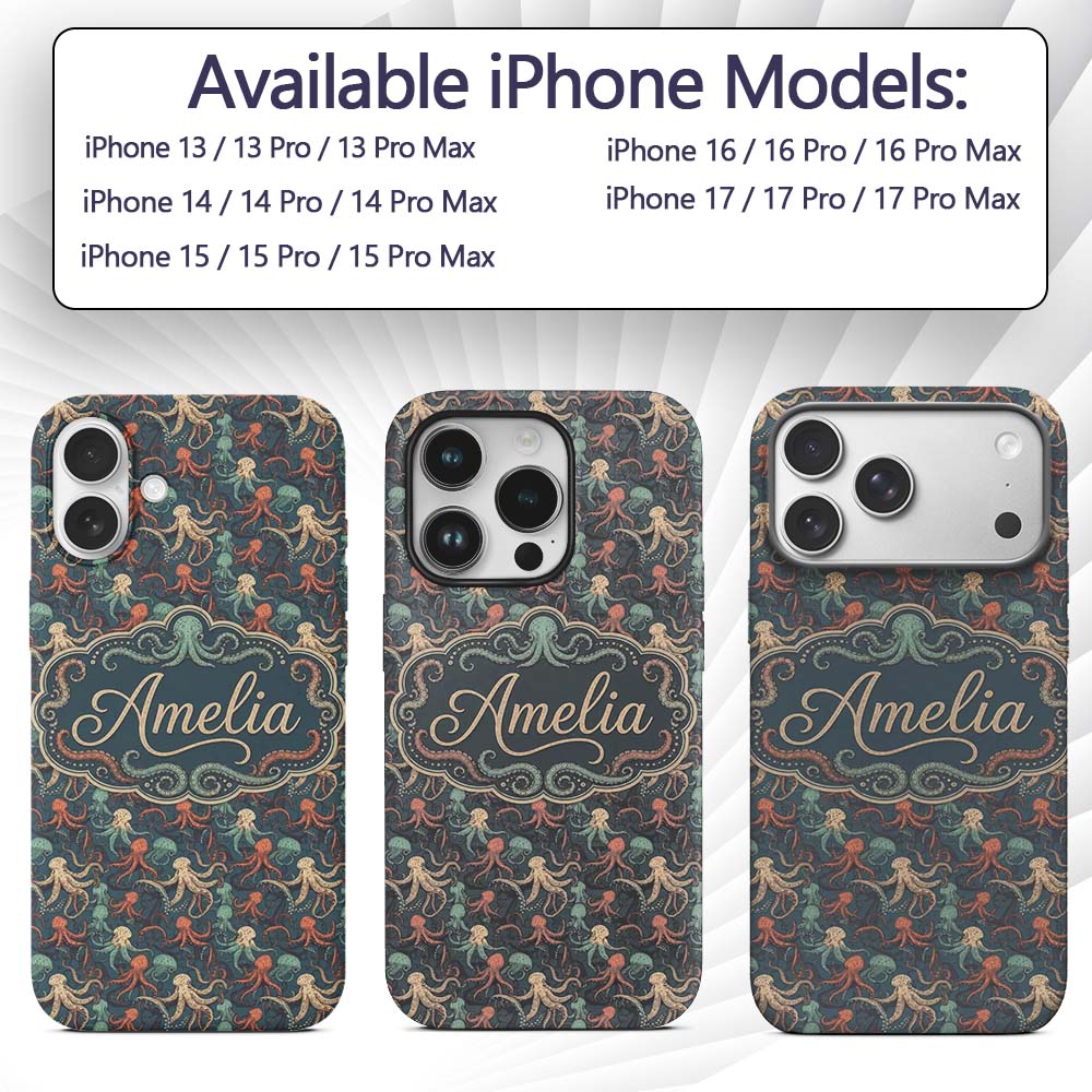 Cute Cartoon Octopus Seamless Pattern Playful Custom Name Protective Phone Case Mobile Cover Durable Everyday Smartphone Shock Resistant