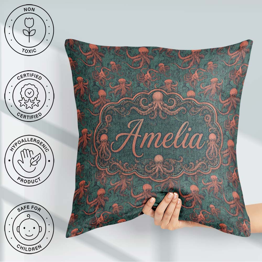 Custom Name Classic Octopus Tentacle Seamless Pattern Deep Style Square Filled Cushion Throw Pillow Sofa Bed Home Decor Zip Washable UK Made