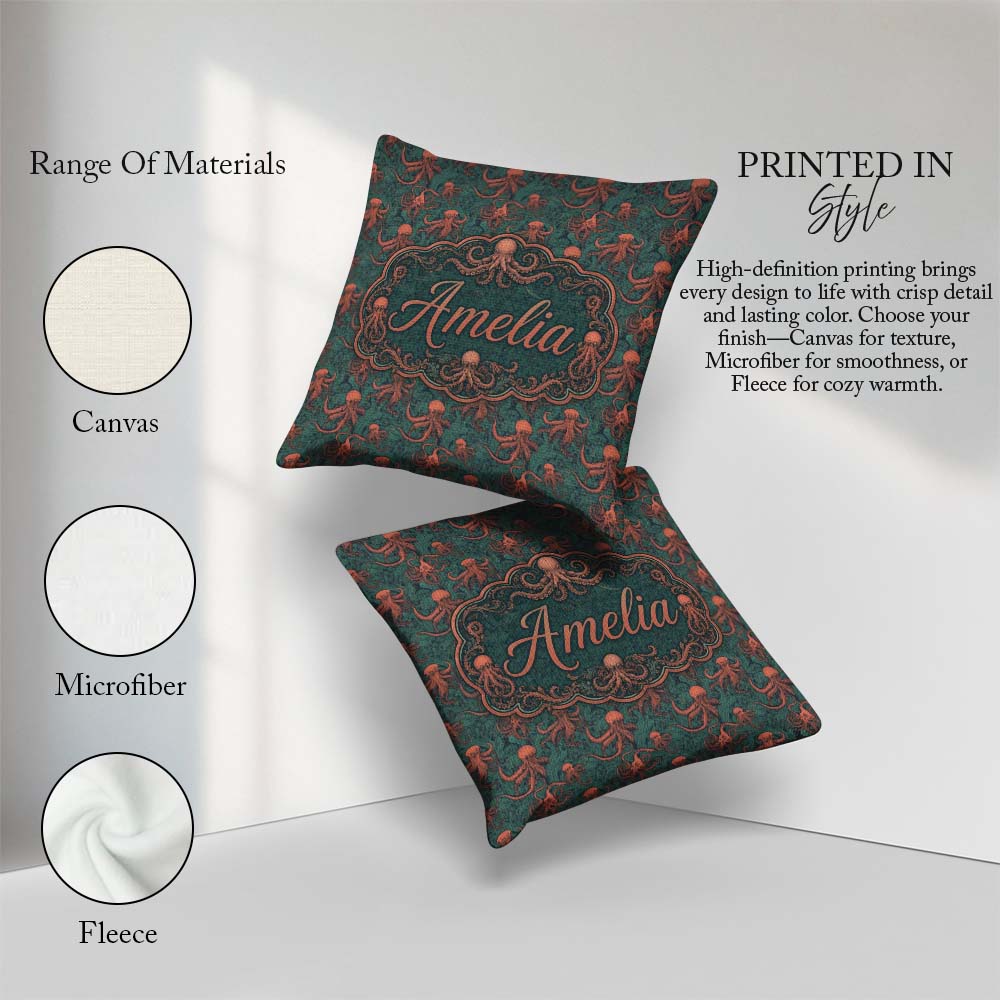 Custom Name Classic Octopus Tentacle Seamless Pattern Deep Style Square Filled Cushion Throw Pillow Sofa Bed Home Decor Zip Washable UK Made