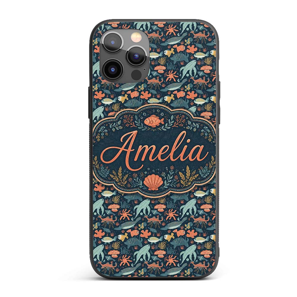 Underwater Ocean Animals Seamless Pattern Whale Custom Name Protective Phone Case Mobile Cover Durable Everyday Smartphone Shock Resistant