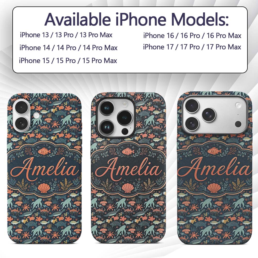 Underwater Ocean Animals Seamless Pattern Whale Custom Name Protective Phone Case Mobile Cover Durable Everyday Smartphone Shock Resistant