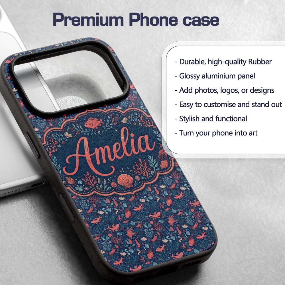 Stylish Ocean Marine Seamless Pattern Fish Coral Custom Name Protective Phone Case Mobile Cover Durable Everyday Smartphone Shock Resistant