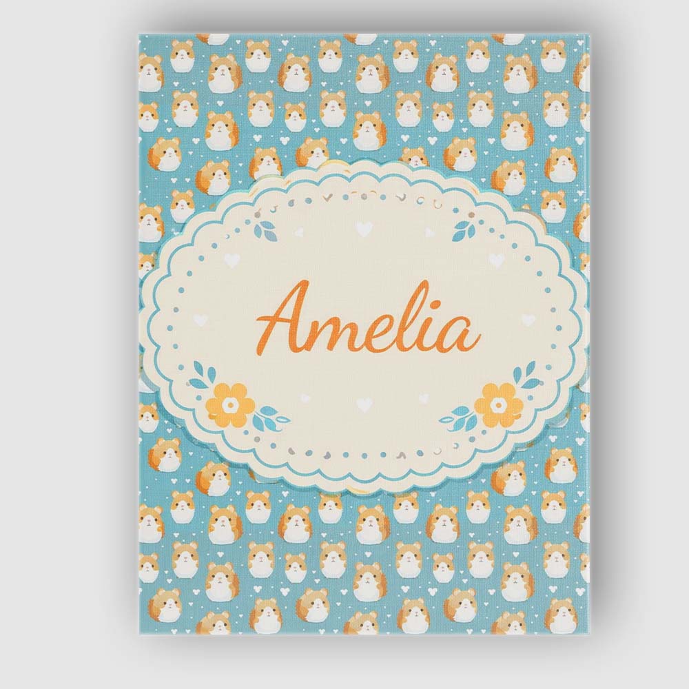 Personalised Name Cute Hamster Cartoon Blue Heart Pattern Seamless Custom Unique Canvas Wall Art Print Decor Picture Ready to Hang